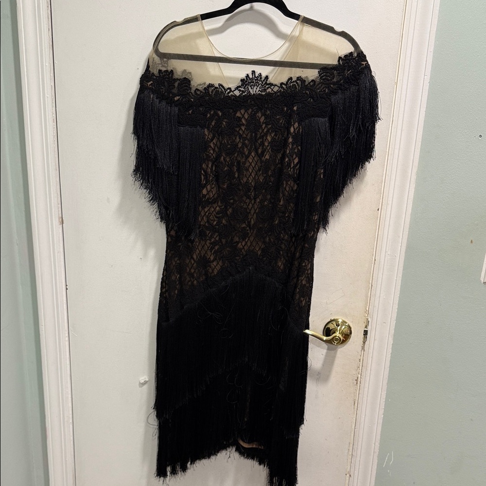 Tadashi Shoji Black Lace Fringe Wedding Dress